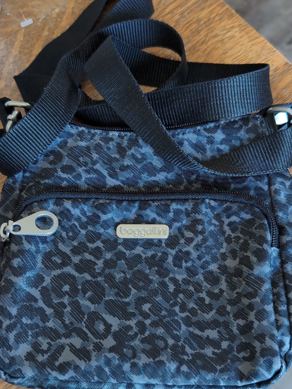 Baggallini Black and Gray Leopard Print Crossbody Bag